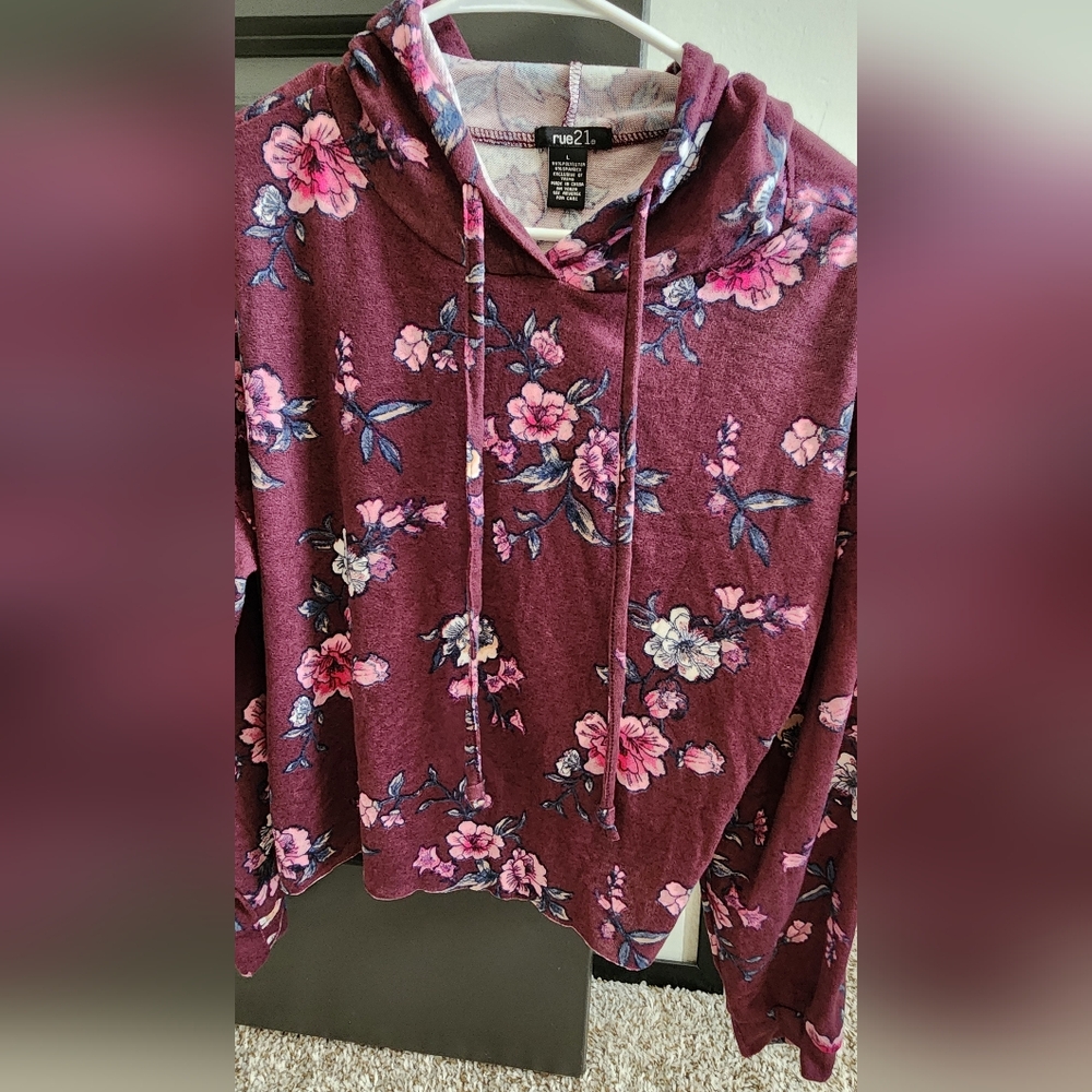 Rue21 Burgundy Floral Hoodie